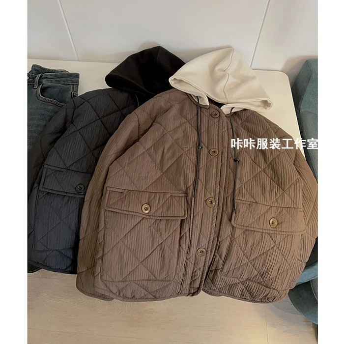 REKAYYAT”凛冬“冬季新款高级感连帽拼接菱格外套棉服