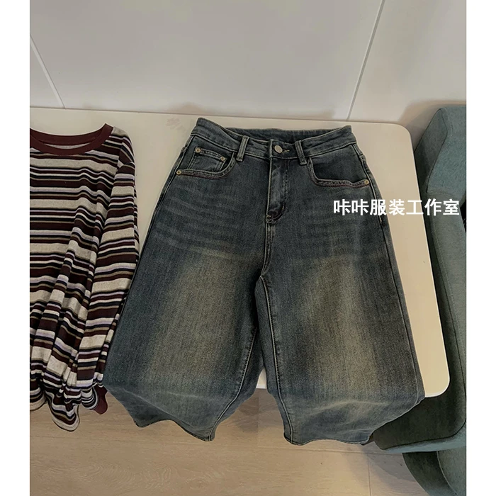 REKAYYAT”聚焦“冬季新款加绒复古个性时尚宽松宽松直筒牛仔裤