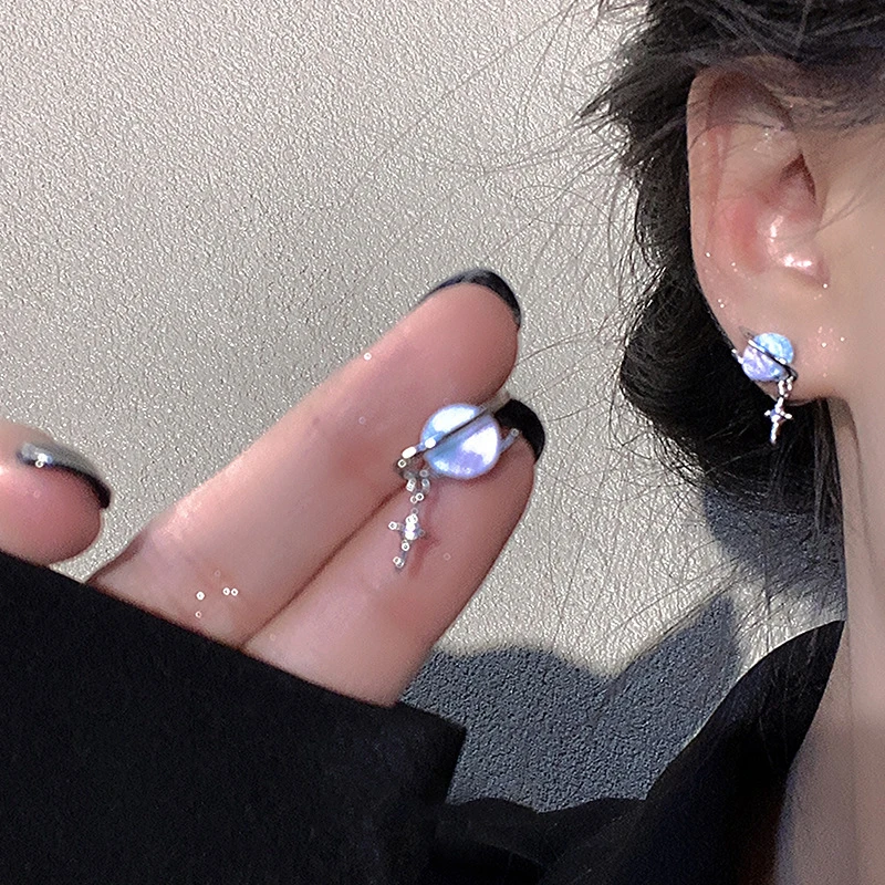 铜合金玻璃耳饰 渐变星球芒星小众设计氛围感轻奢百搭气质耳钉