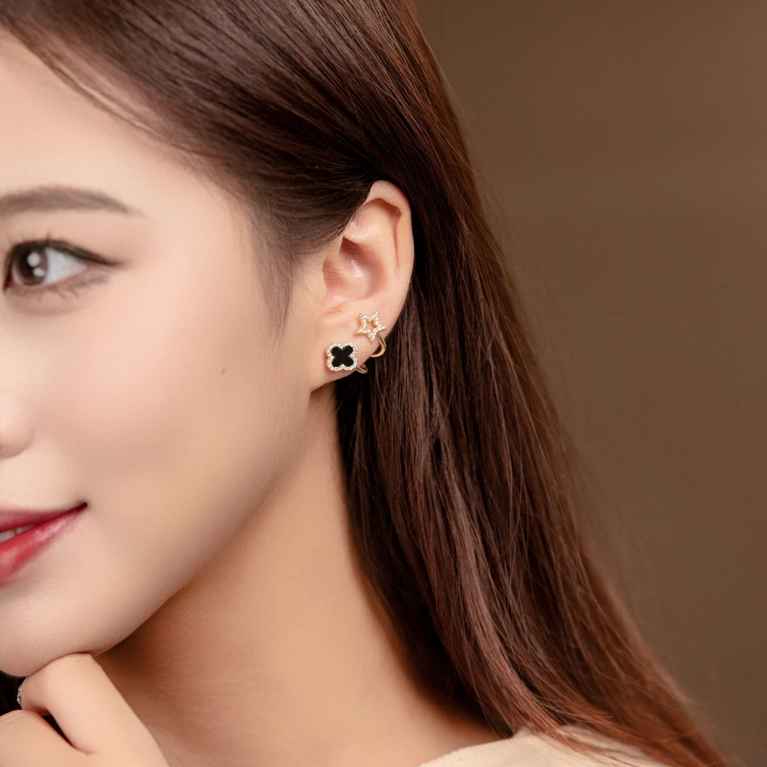925银耳饰 时尚简约四叶花耳钉精致百搭设计耳环轻奢气质小巧