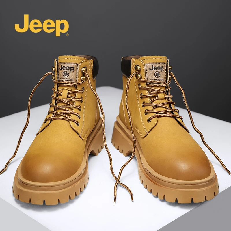Jeep吉普马丁靴男款2025新款冬季厚底防滑高帮登山靴复古大黄靴男
