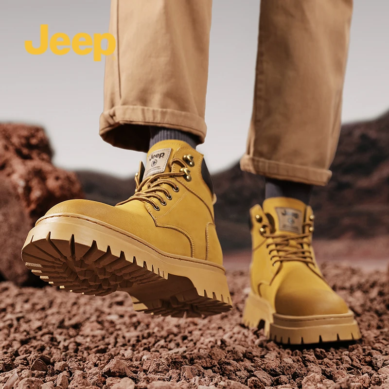 jeep吉普马丁靴男高帮冬季踢不烂大黄靴子男英伦风休闲中帮工装靴