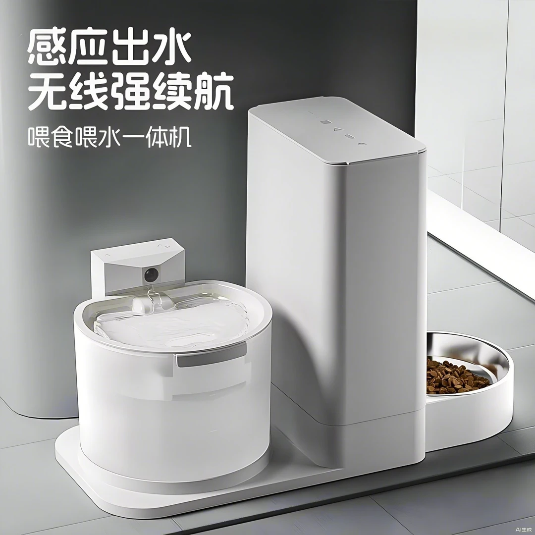 恒温猫咪宠物饮水机不插电无线感应喝水狗自动喂食器二合一一体机