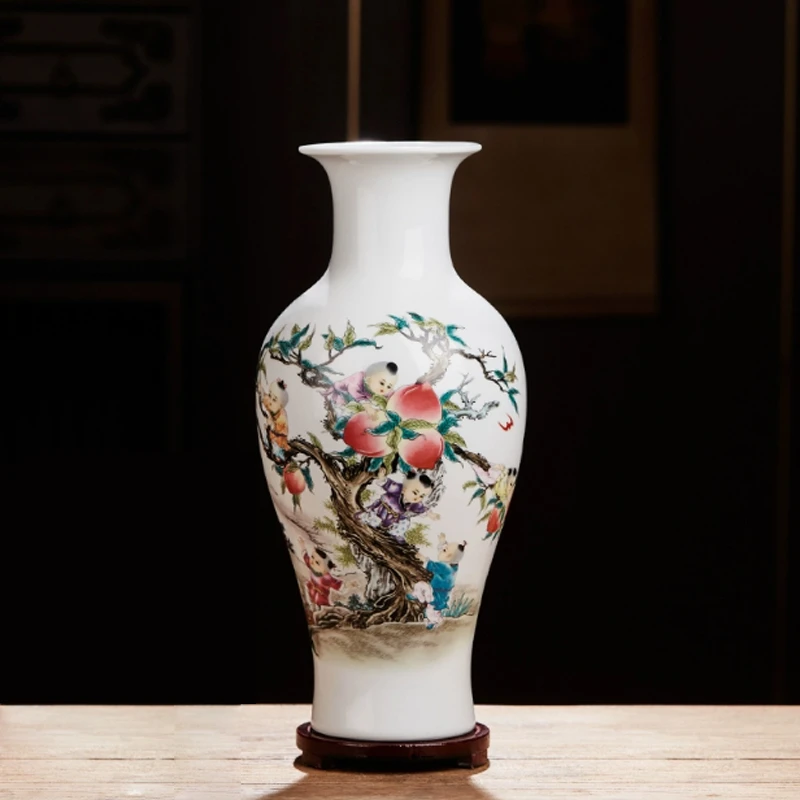 景德镇陶瓷九子蟠桃鱼尾瓶
