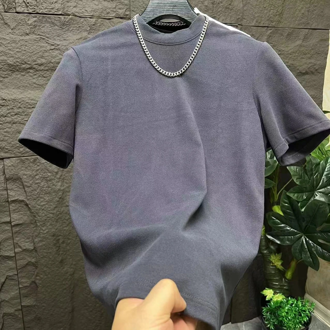 2024秋冬新款男装上衣潮流百搭纯色短袖修身休闲简约时尚T恤半袖