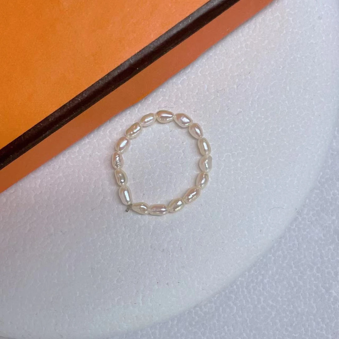 天然淡水珍珠6001#小米珠戒指弹力绳时尚百搭2-3m