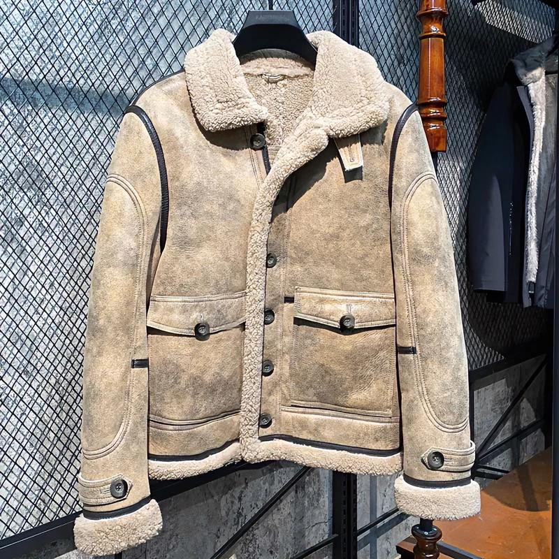 原生态绵羊毛皮毛一体男皮衣皮草保暖加厚外套真皮皮衣男士男装