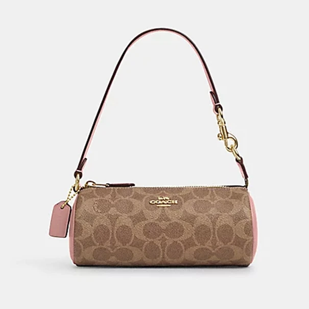 COACH/蔻驰CY040-B0 经典NOLITA圆筒包淡粉拼黄褐老花单肩包3341