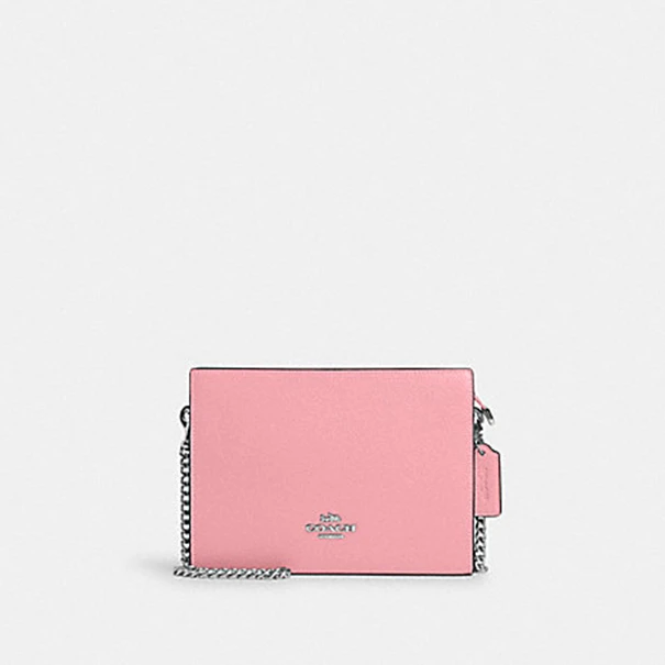 COACH/蔻驰CR238 经典标志SLIM链条斜挎包花粉色荔枝纹单肩包9950