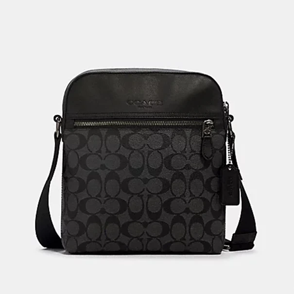 COACH/蔻驰4010 经典HOUSTON斜挎包炭黑色拼黑色老花单肩包4325