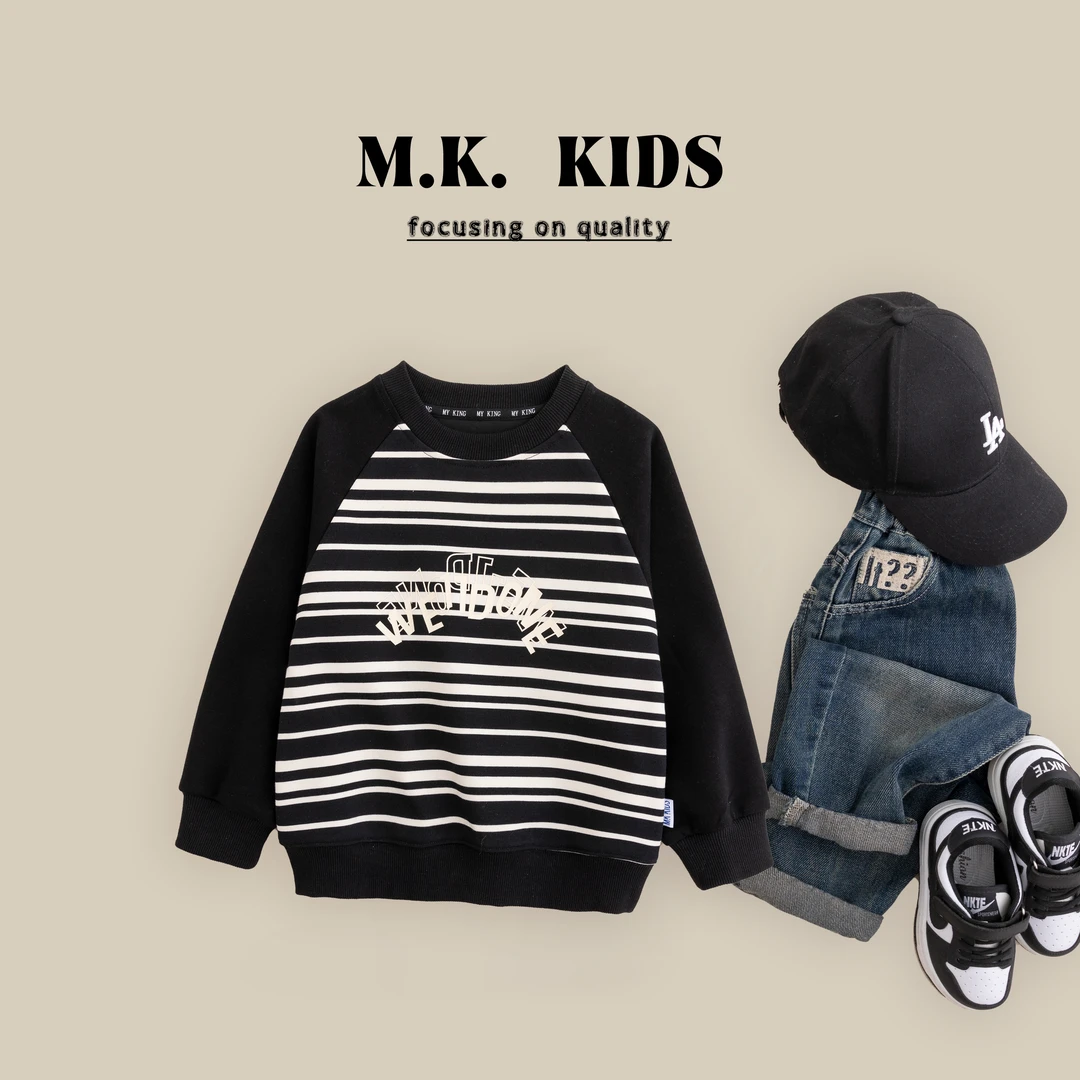 现货儿童卫衣2024秋装新款男童春秋上衣条纹圆领QA9038华子童装