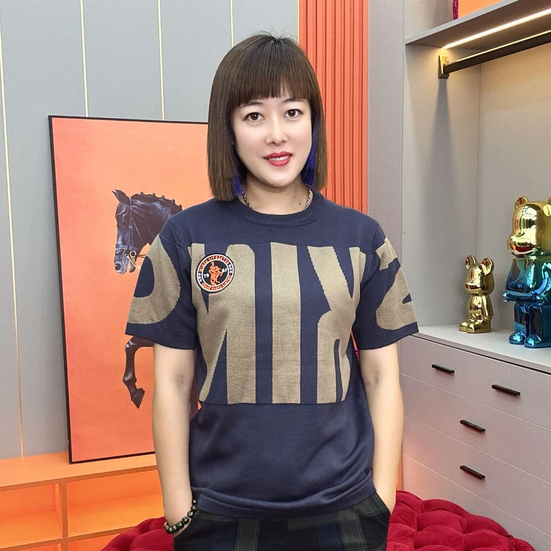 2025春夏季新款男士时尚百搭字母加厚针织圆领字母透气短袖 3502