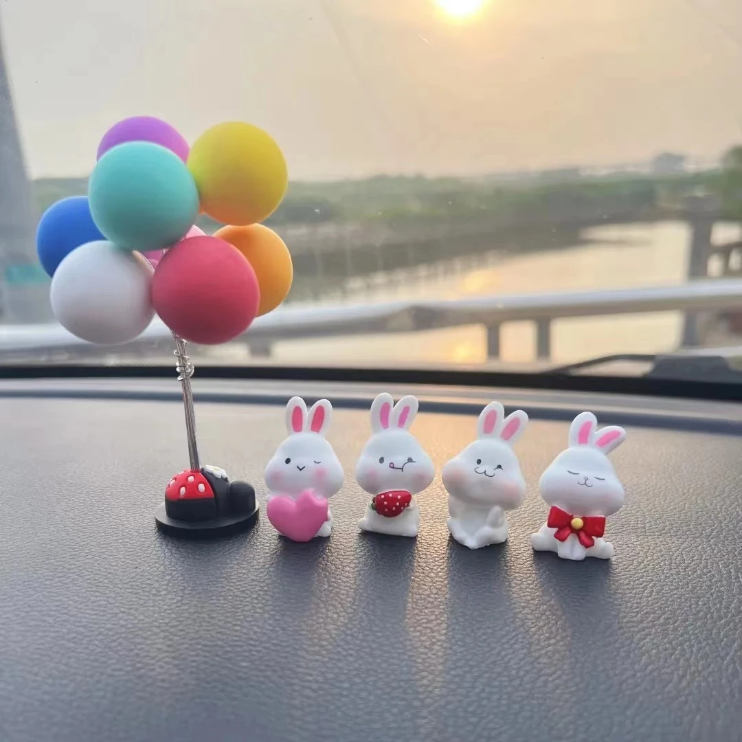 网红车载内饰品摆件可爱卡通兔子汽车中控台小公仔装饰用品圆形