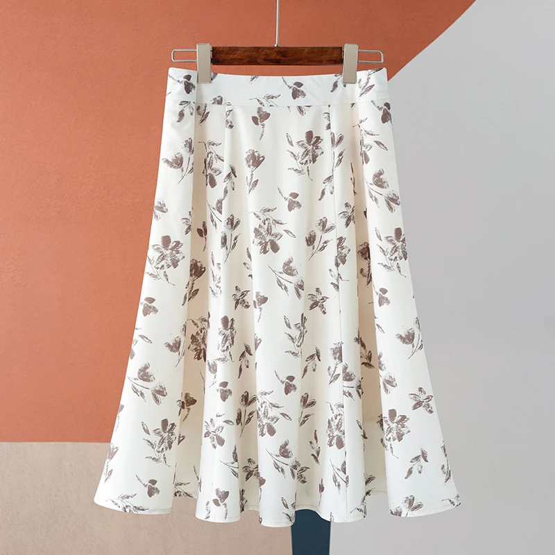 法式高腰伞裙2024新款半身裙夏季薄款碎花裙显瘦遮肉中长a字半裙