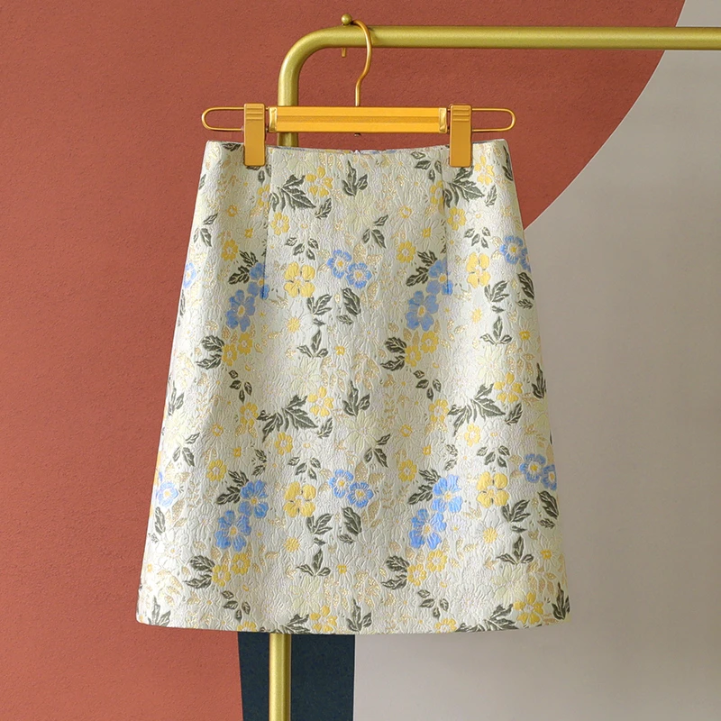 中国风半身裙夏季新款A字裙显瘦高腰短裙优雅花色重工提花包臀裙