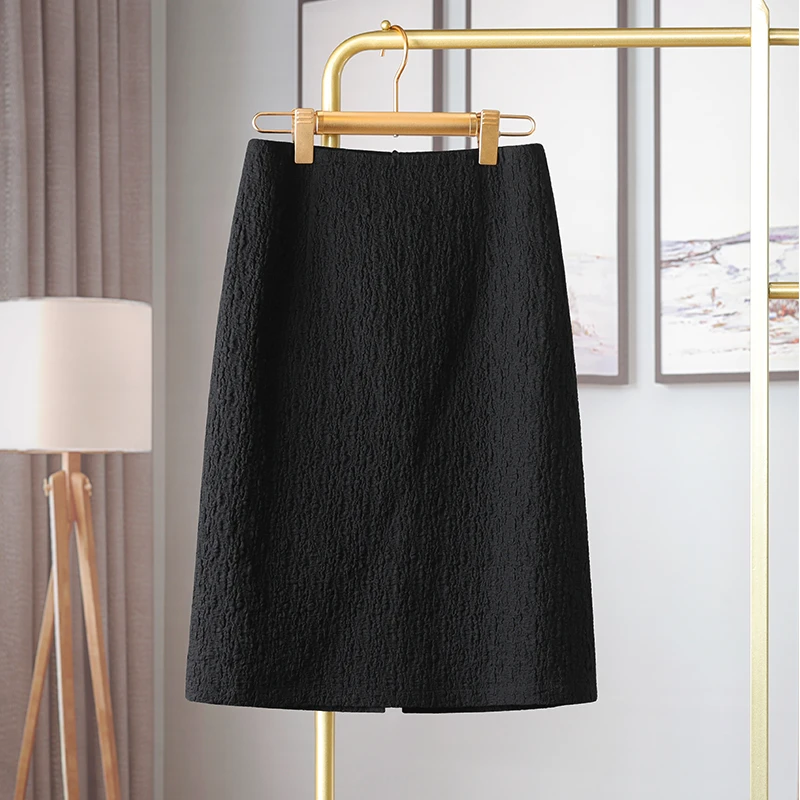 黑色半身裙秋冬2024新款高腰A字裙遮肉显瘦中长款开叉百搭半裙子
