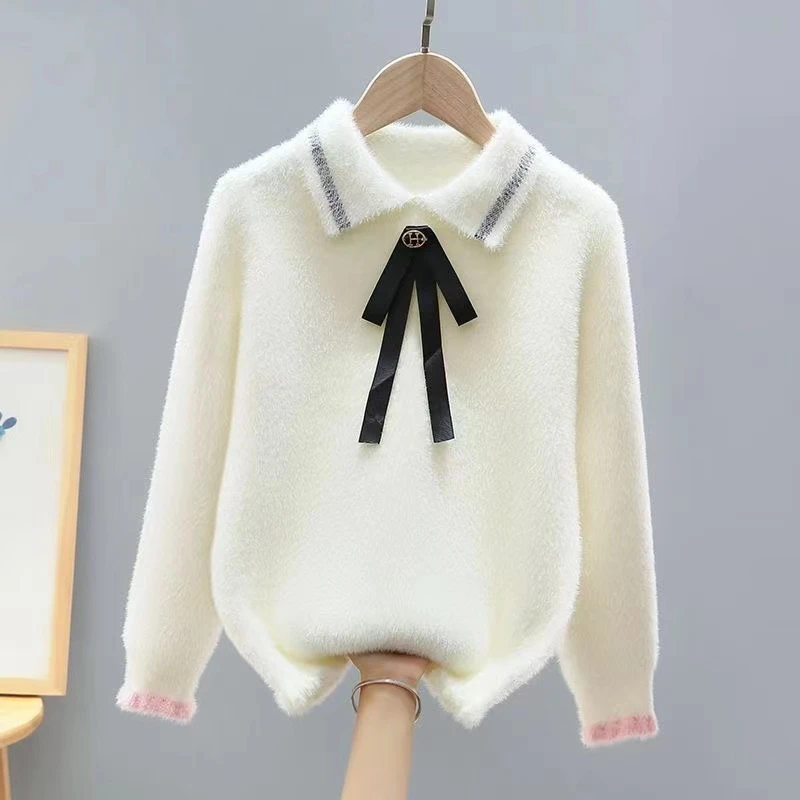 冬季儿童毛衣女孩上衣女童秋冬洋气中大童小香风套头翻领针织衫