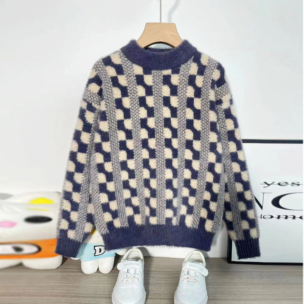 男童毛衣秋冬款加厚男孩针织衫中大童保暖毛线衫儿童水貂绒毛线衣