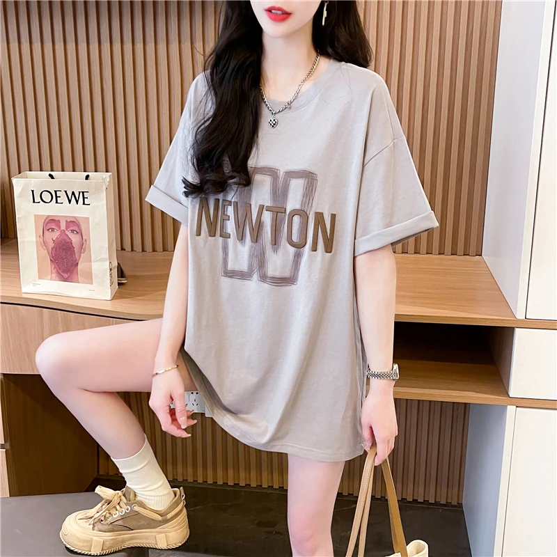 纯棉发泡印花字母短袖t恤女夏季新款韩版宽松大码洋气半袖上衣服
