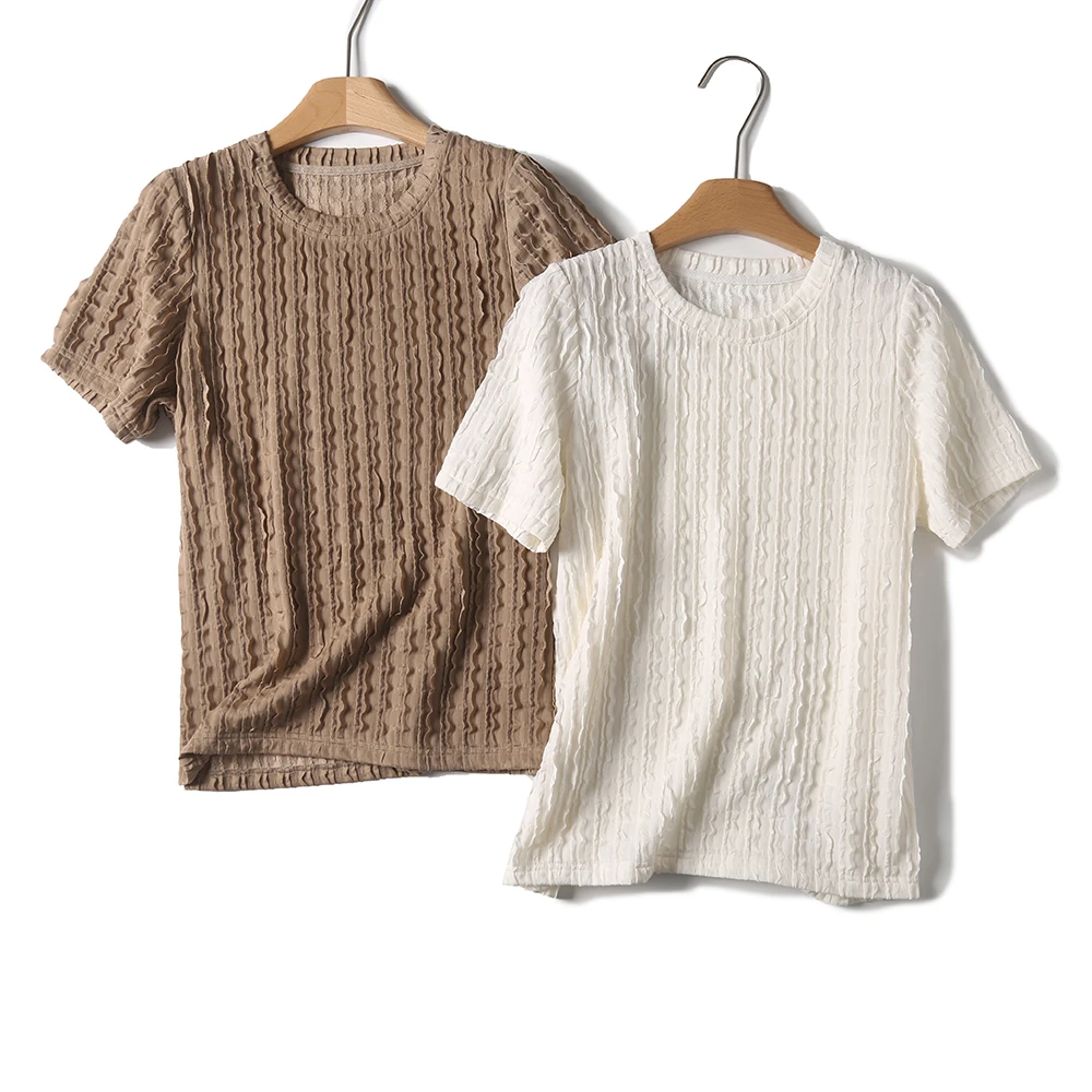 LISA.LISA波浪层叠！压褶竖条！显瘦透气短袖T恤 H1257 女 V236