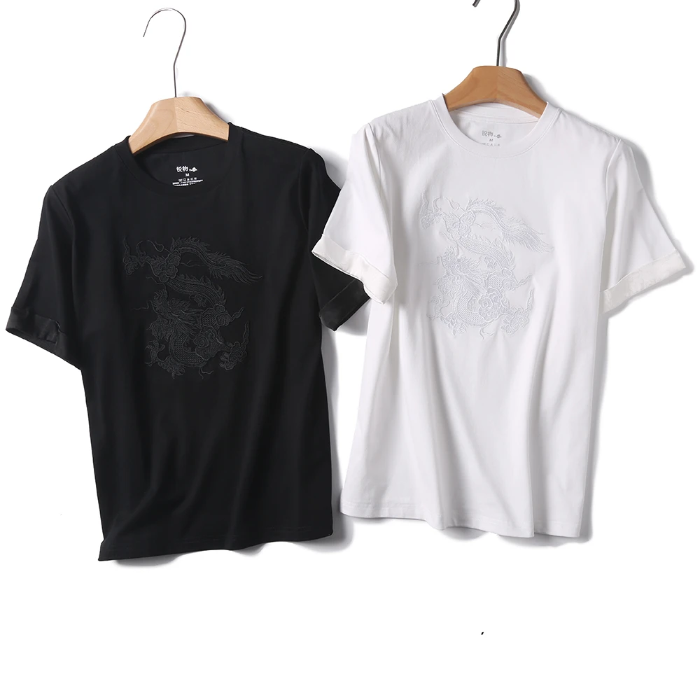 LISA.LISA特！新中式！万针德机刺绣龙纹！不透的白T恤H0026 V236