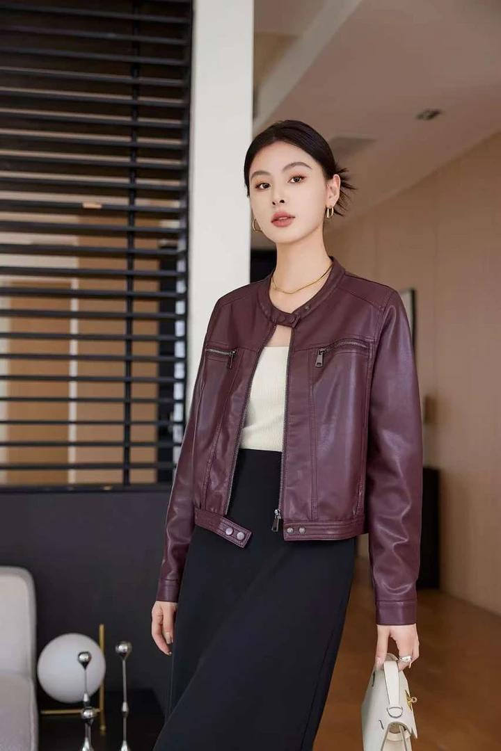 B！穿着很显瘦！多片拼接立裁版型！春秋小皮衣外套 H4268 女装 F449