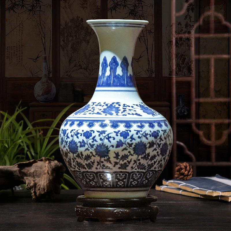 景德镇陶瓷器家居装饰品中式小花瓶仿古青花瓷博古架电视酒柜摆件