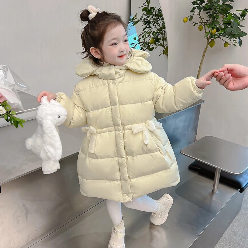 女童加绒棉衣冬季新款中长款宝宝冬装加厚洋气棉袄外套儿童棉服