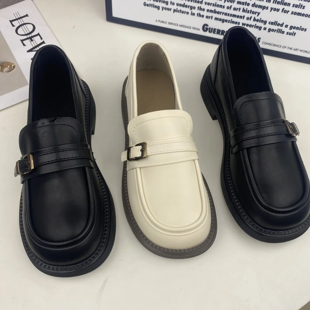 厚底乐福鞋女2024春秋新款百搭英伦风洋气小皮鞋软底软皮圆头单鞋