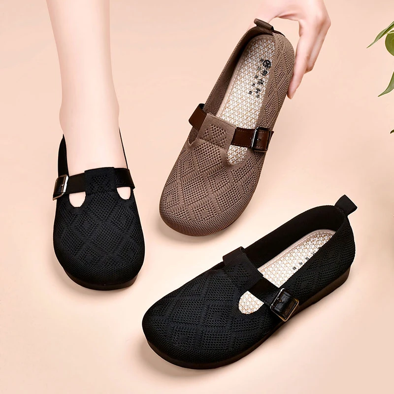 老北京布鞋中老年妈妈鞋软底防滑舒适豆豆鞋飞织透气平底女士单鞋