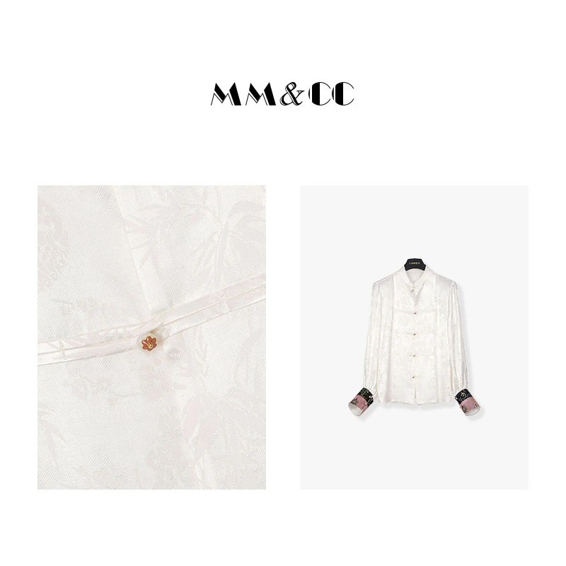 【白月光】国风盘扣长袖衬衫女提花小众设计感白色新中式衬衣E6721