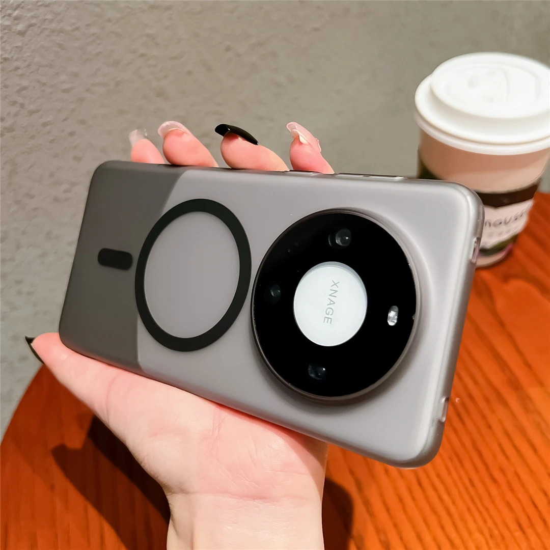 适用华为Mate60Pro+手机壳磁吸磨砂防摔保护mate60磁吸磨砂透黑保