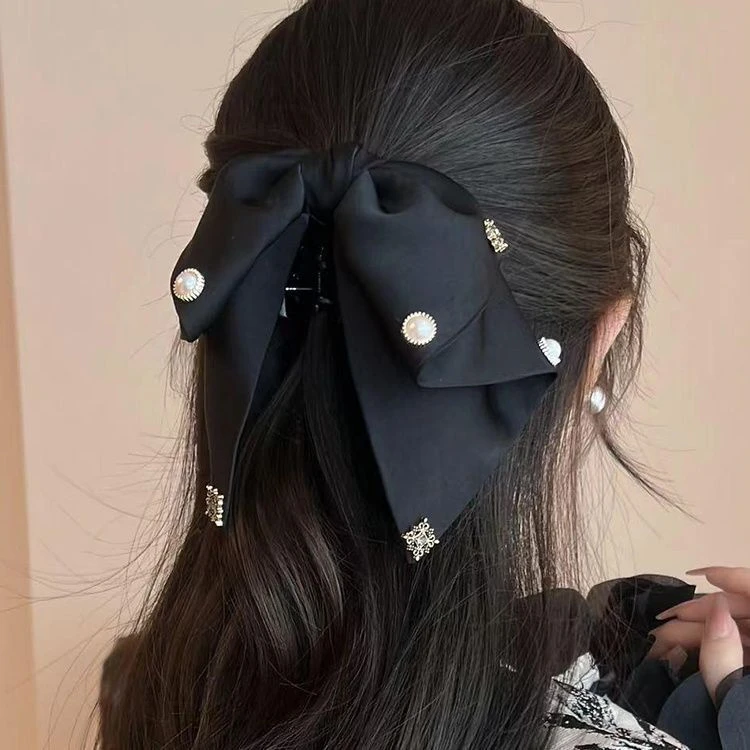 高级感缎面蝴蝶结抓夹女后脑勺鲨鱼夹优雅百搭低马尾夹半扎发夹子