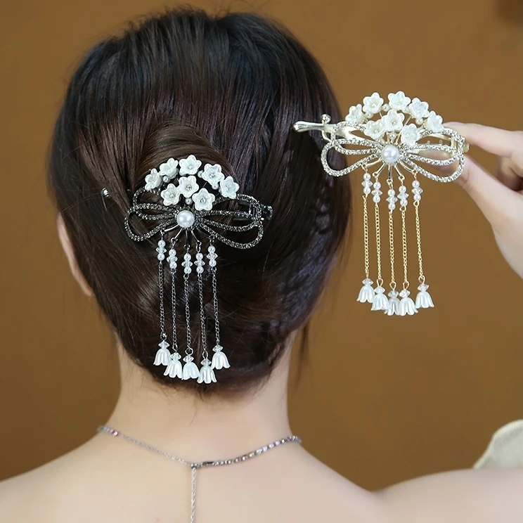 铂瑞珥高雅发饰铜合金铃兰流苏百搭优雅名媛轻奢气质流苏珠珠扭夹