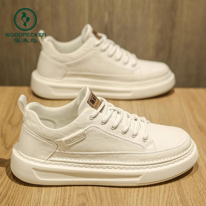 啄木鸟新款2025秋季男鞋休闲白色男款男士皮鞋软底板鞋网面小白鞋