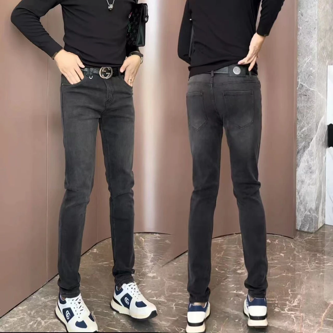 蒂昆欧品男装秋冬新款男士牛仔裤尼纳灰修身不紧身弹力高档牛仔裤