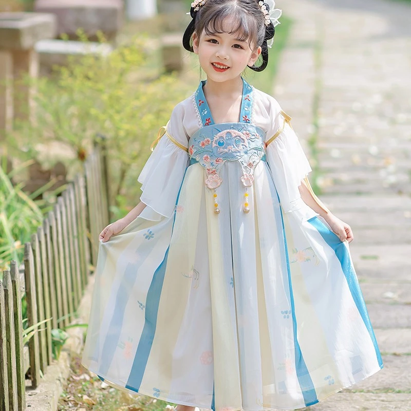 妙妙猫-汉服古风女童夏季短袖古装小女孩唐装襦裙中国风仙女裙新