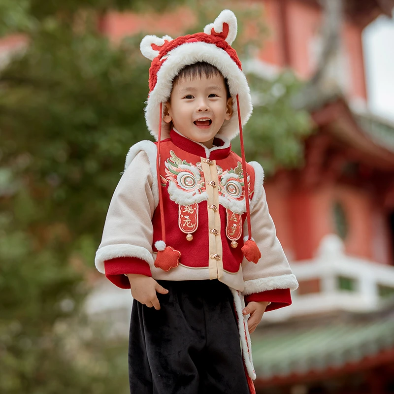 汉服男童冬季拜年服儿童加厚唐装宝宝过年衣服龙年新年装小龙启岁
