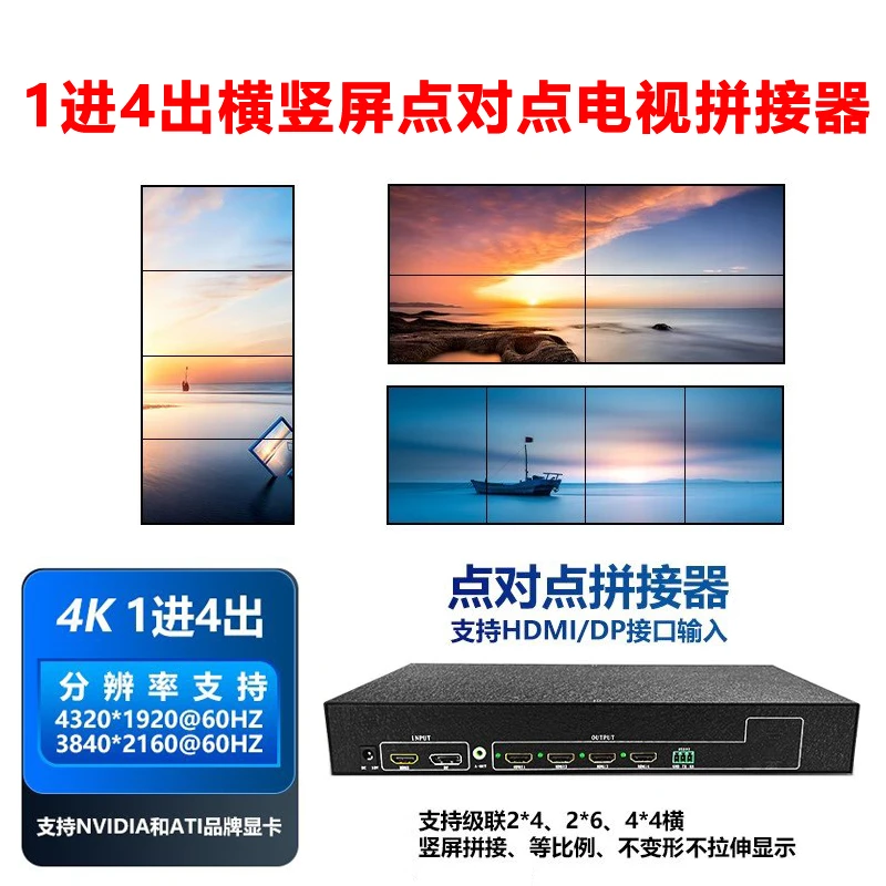 视拼宝1进4出电视多屏拼接器 4画面4k图像超清点对点横竖屏多屏宝