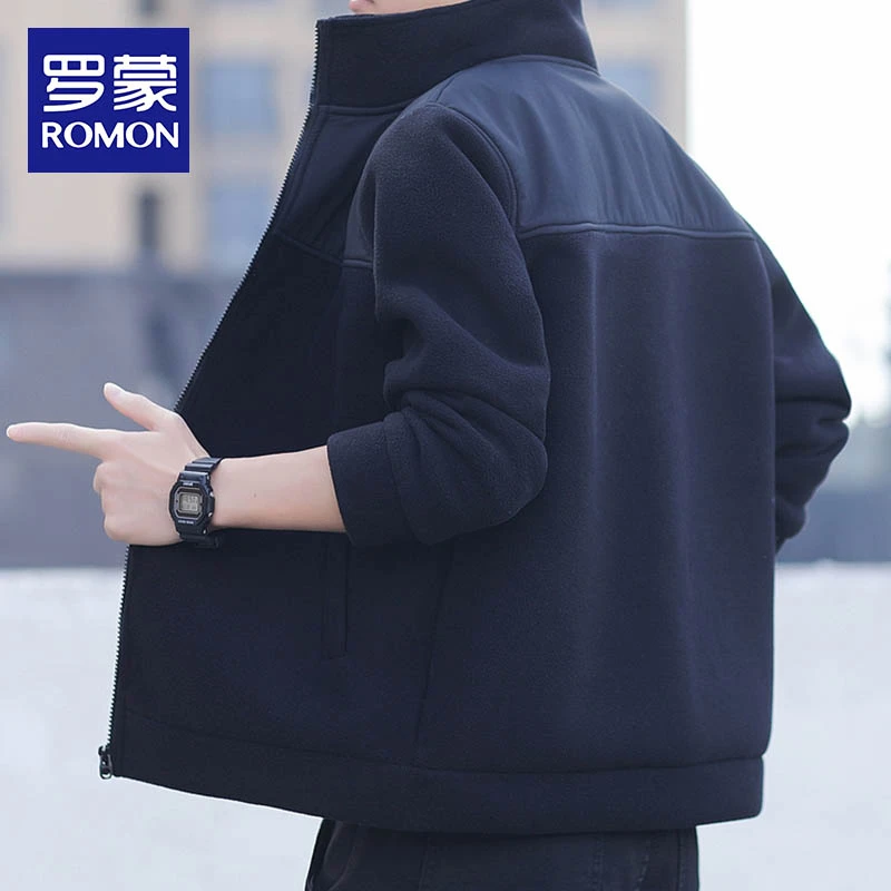 罗蒙摇粒绒秋冬季外套男款爆款2025新款立领休闲夹克男士加绒上衣