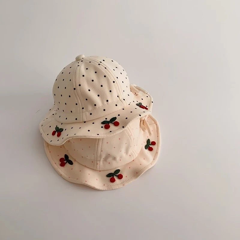 宝宝渔夫帽春秋款樱桃图案可调帽檐男女宝宝保暖防风秋冬盆帽时尚