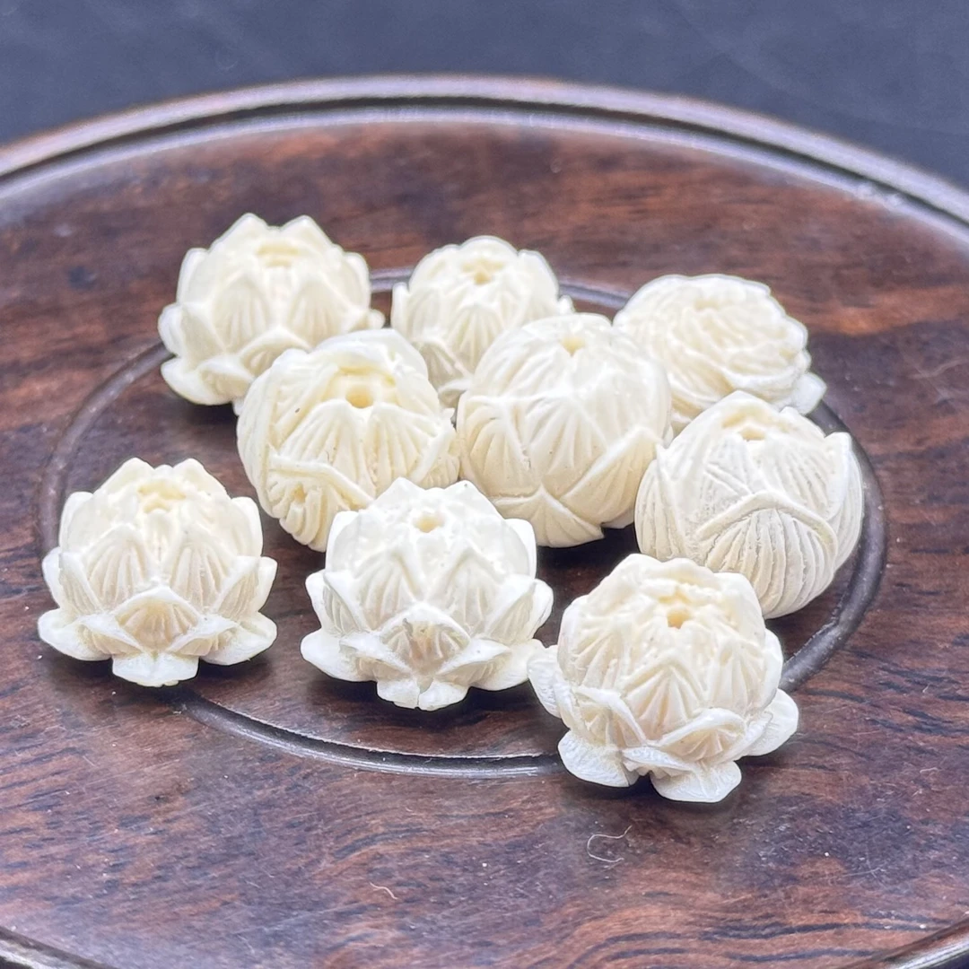 D009上古冰川猛犸象牙莲花珠白冰料配饰吊坠顶珠（微瑕介意勿拍）