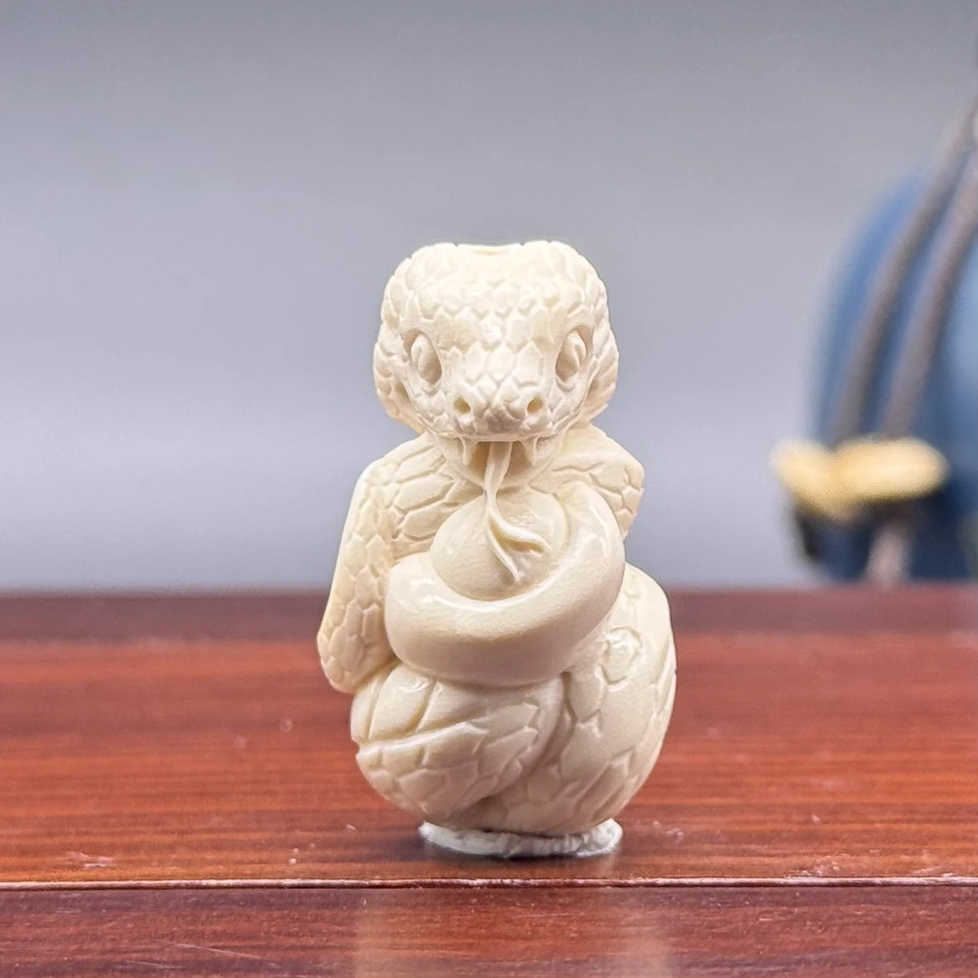 上古冰川猛犸象牙蛇宝宝白冰料吊坠配饰DIY手工雕刻