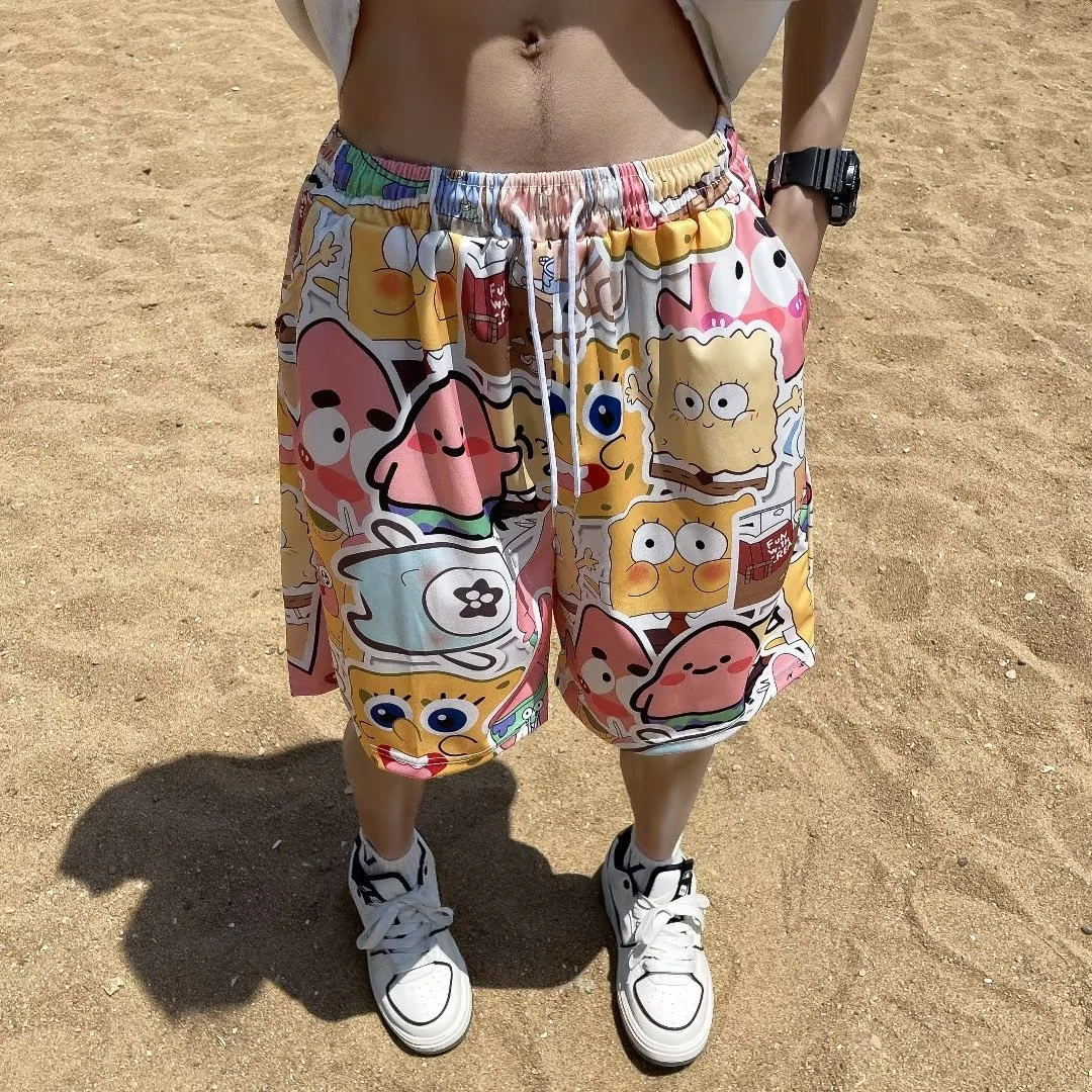 海绵宝宝短裤男女夏季薄款派大星居家宽松睡裤情侣休闲速干沙滩裤