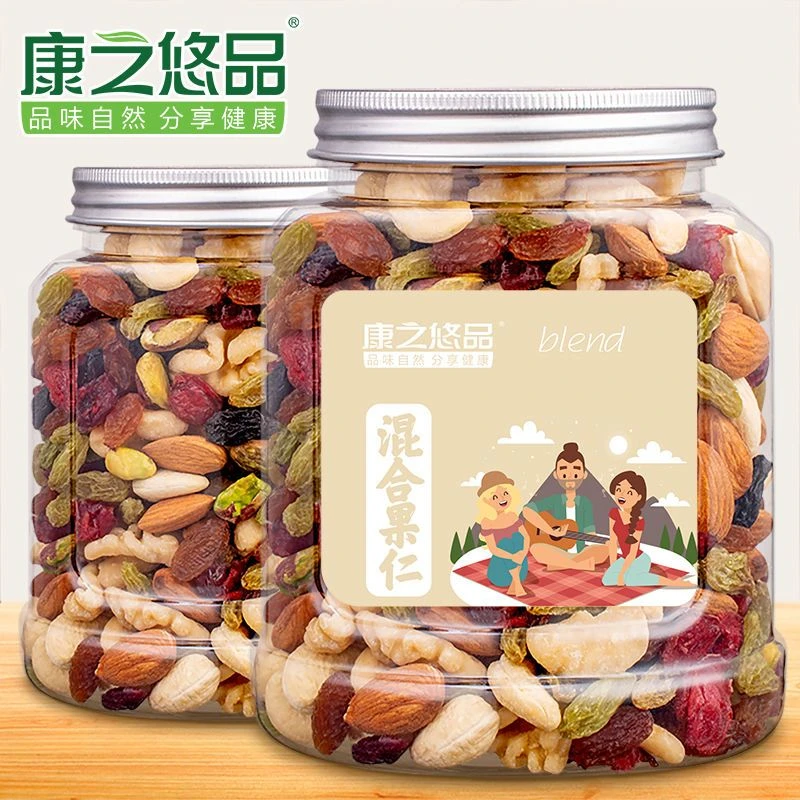 康之悠品罐装每日坚果500g混合坚果雪花酥坚果零食大礼包100g