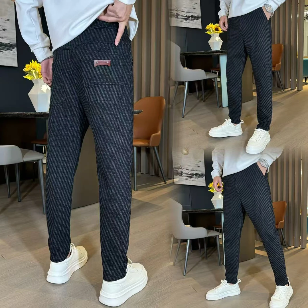 秋季新款男士百搭时尚提花松紧潮流商务直筒牛仔裤 3061