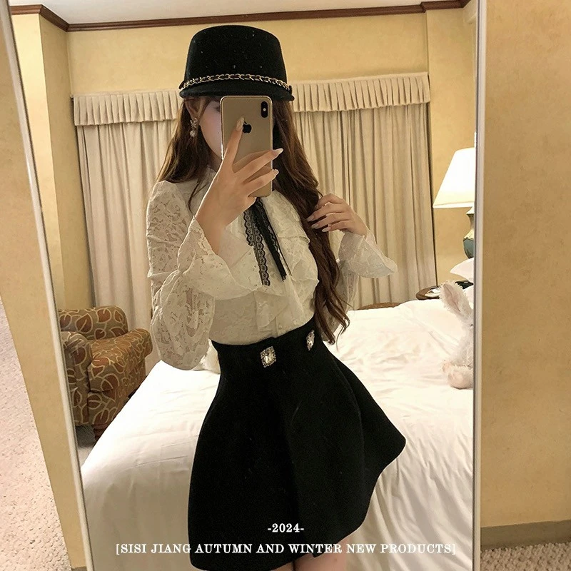 SISI JIANG 黑色千金风金属链条澳洲羊毛短檐帽