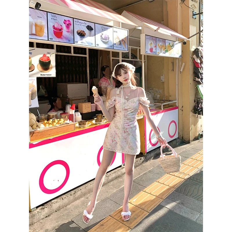 SISI JIANG“ 粉色落日晚霞”碎花连衣裙