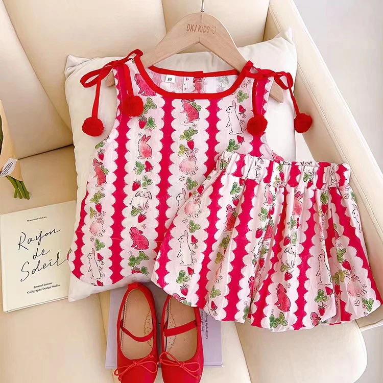 韩系女童背心套装夏季时尚甜美小童洋气短裤儿童夏装无袖女宝韩版