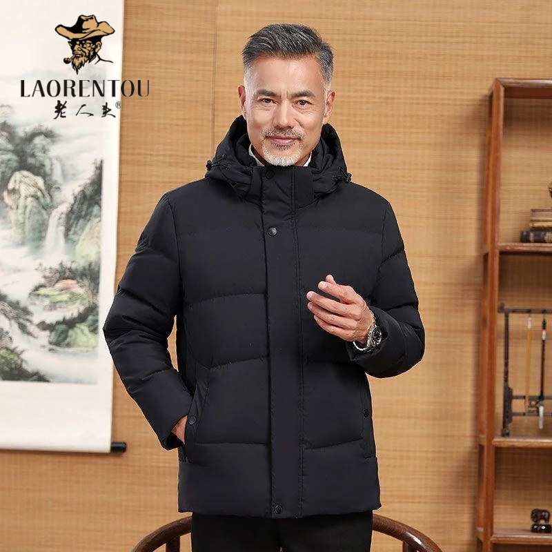 老人头中老年人短款羽服男款连帽加厚爸爸装冬装外套保暖休闲